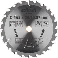 wolfcraft Cirkelzaagblad 165 mm - 24 Tanden - 20 / 15,87 mm boring