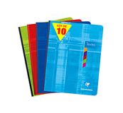 Clairefontaine 9626C Pak met 10 Cahiers de Texte met Linnen Rug - 17x22 cm - 144 Pagina's Grote Ruitjes - Wit Papier 90 g - Omslag Gecoat Karton - Willekeurige Kleuren