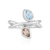 Cavill - Elegante Zilveren Ring - 925 Sterling Zilver Gerhodineerd - Hemelblauwe Topaas 0.448 ct & Morganiet 0.316 ct - Peervormige Edelstenen