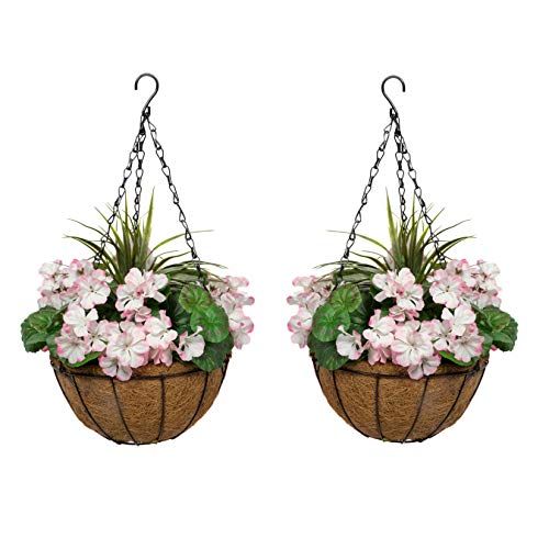 GreenBrokers Roze 2X Artficial Ronde Kokos Hangende Manden Geraniums (Set van 2)