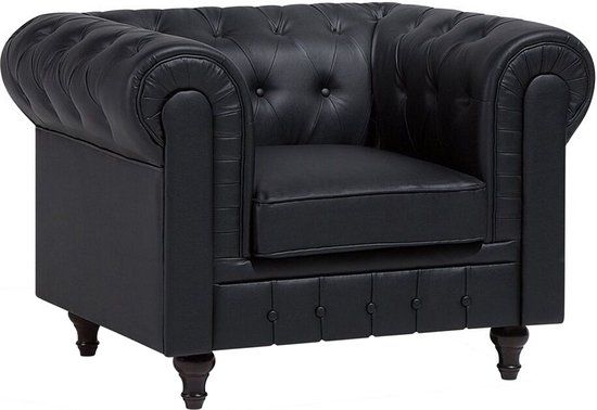 Beliani CHESTERFIELD Chesterfield Fauteuil - Zwart Kunstleer - Retro & Vintage Design