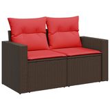 vidaXL 6-delige Loungeset met Kussens, Poly Rattan, Acacia, Bruin