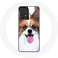 Maniacase Etui voor Samsung Galaxy A13 5G Continental Toy Spaniel Butterfly Puppy Wit en Bruin