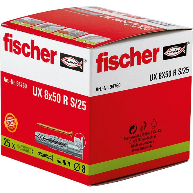 Fischer Universeelplug UX 8 x 50 R S/25 met kraag en schro