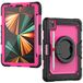 HUEZOE Hoes compatibel met iPad Pro 11 inch, model 2021/2020/2018, volledige behuizing, schokbestendige bescherming, robuust met draaibare standaard/pennenhouder, rozerood, zwart