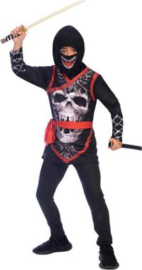 Amscan Kostuum Ninja Junior Zwart/rood 10-12 Jaar 4-delig