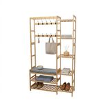 Merkloos Relaxdays Garderoberek met schoenenrek - zitbank - 175x104x30 cm - bamboe