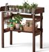 VEVOR Table de culture, Table de jardin, Table de travail avec grand plateau en bois, étagères et crochets, Table à fleurs, Table d'extérieur pour rempoter des plantes, pour terrasse, jardin et balcon, Marron, 78x38x82cm