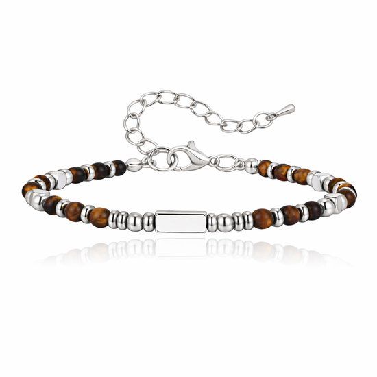 LGT JWLS Stalen Kralenarmband Tijgeroog Met Balkje