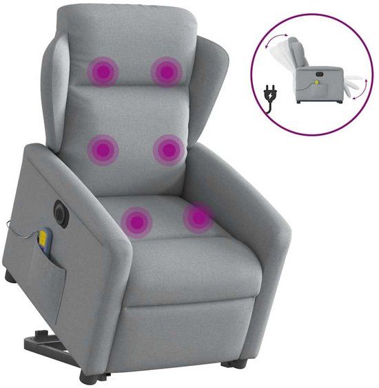 vidaXL Sta-op-massagestoel elektrisch verstelbaar stof lichtgrijs