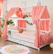 Markenlos Bol 3-delige decoratieset met 2 stuks bedhemel, 1 vlaggetjesslinger 300 cm lang, voor kinderbed kinderkamer, 100% biologisch mousseline katoen, GOTS-gecertificeerd, 125 x 350 cm, roze