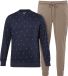 JP 1880 - Heren - Pyjama loungewear Buik-Fit tweedelig minimalistisch patroon - Navy blauw - Maat XL