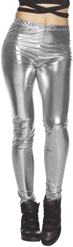 Feestbeest.nl Legging Glance zilver stretch one size M