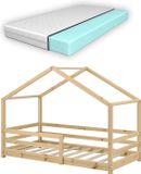 In And OutdoorMatch Kinderbed Whitney - Grenen - Huisbed - Met matras en valbescherming - 80x160 cm