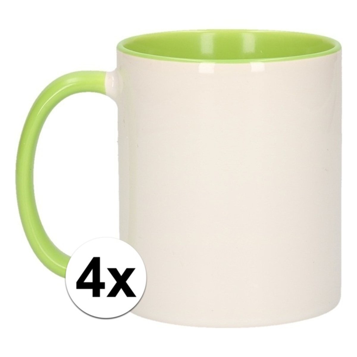 Shoppartners 4x Wit met groene blanco mokken - onbedrukte koffiemok