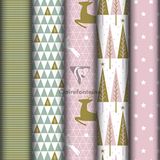 Clairefontaine 201965AMZC - Doos van 10 Rollen Cadeaupapier - Excellia Papier 80g - 5x0,70m - Kerst, Roze, Goud, Dennenbomen, Herten, Sterren