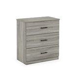Furinno Tidur Commode met 3 laden met handvat technisch hout, grijs, Frans eiken, 3-draads