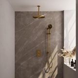 Brauer Gold Edition Thermostatische Regendoucheset Inbouw - Hoofddouche 30 cm - 3 Weg - Handdouche 3 Standen - Doucheslang - Geintegreerde Glijstang - Geborsteld Goud