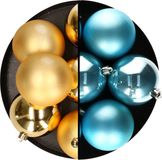 Decoris Boules de Noël - 12x pc - 8 cm - or et bleu - plastique