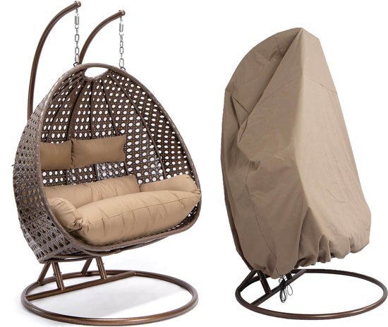 Homedelux Hangstoel Polyrattan TWIN - Bruin - Met regenhoes + kussens