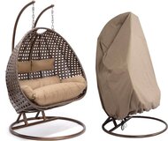 Hangstoel Polyrattan TWIN - Bruin - Met regenhoes + kussens - Weerbestendig