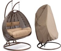 Hangstoel Polyrattan TWIN - Bruin - Met regenhoes + kussens - Weerbestendig