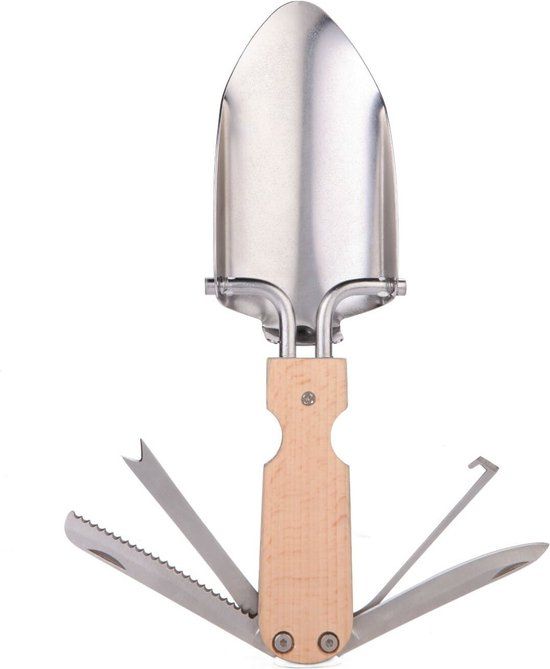 Kikkerland Pocket troffel multitool - 11 functies - Beukenhout en roestvrij staal