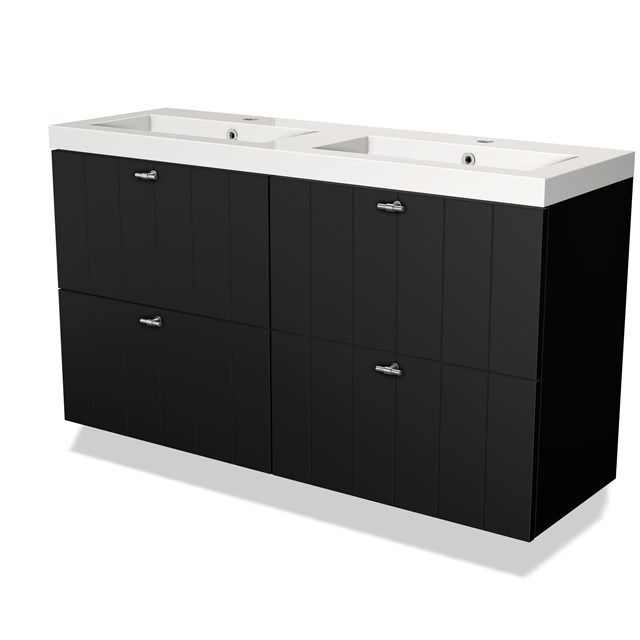 Maxaro Badkamermeubel 120cm Modulo Slim Mat Zwart 4 lades Lamel Wastafel Mineraalmarmer