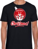 Bellatio Decorations Shoppartners Bv Rendier Kerstbal shirt / Kerst t-shirt Merry Christmas zwart voor heren - Kerstkleding / Christmas outfit L