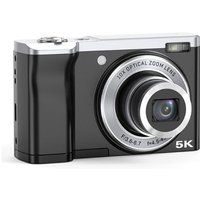Aiorber 5K HD-digitale camera met beeldstabilisatie, dubbele camera, LED-flitser, polsband en opbergtas, zwart