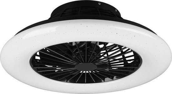 BES LED LED Plafondlamp met Ventilator - Plafondventilator - Trion Romina - 30W - Aanpasbare Kleur - Rond - Mat Zwart - Kunststof