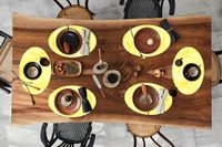 Merkloos Ovale placemats - Geel - Marmer print - Vinyl - 6 stuks