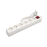 Franse stekkerdoos met Europese E-stekker en 6 stopcontacten van 16A (2P+T), stekkerdoos met schakelaar, 1 meter lange kabel, H05VV-F3G1.0MM2, CE, NF