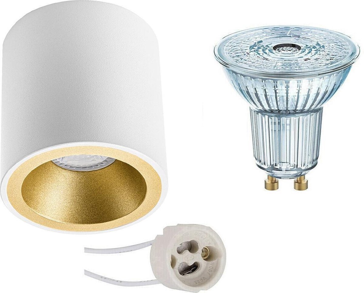 Osram - Opbouwspot Set - Parathom PAR16 940 36D - Proma Cliron Pro - GU10 Fitting - Dimbaar - Opbouw Rond - Mat Wit/Goud - 5.5W - Natuurlijk Wit 4000K - Verdiept - Ø90mm