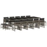 vidaXL 15-delige Tuinset met Kussens Poly Rattan Grijs