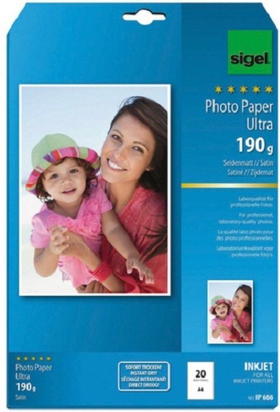 Sigel Inkjet Fotopapier - A4 - 180 g - 20 vel - Zijdemat