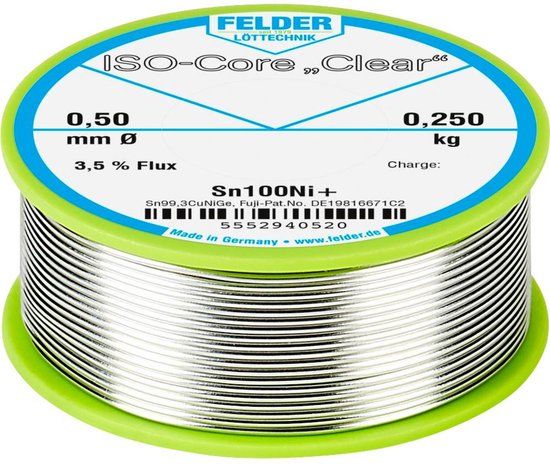 Felder ISO-Core Clear Sn100Ni+ Soldeertin Spoel Sn99,25Cu0,7Ni0,05 0.250 kg 0.5 mm