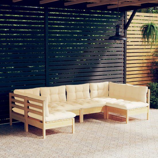 The Living Store Loungeset Grenenhout - 2-persoons - Crème kussens