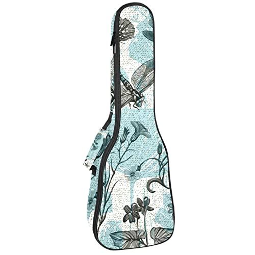 Mersov Tenor Ukulele Gigbag Waterdichte Ukelele Case Gewatteerde Rugzak, Geweldig voor Sopraan Concert (21/23/24") Libellen bloem