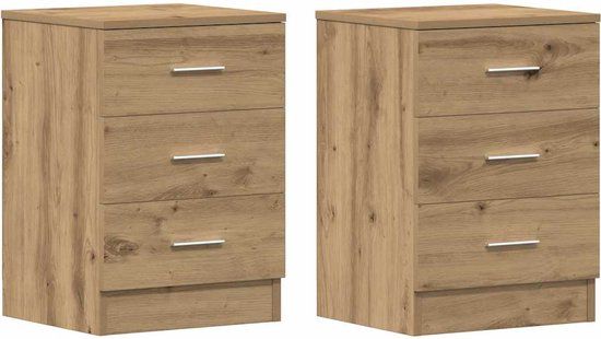 vidaXL Nachtkastjes 2 stuks 38x35x55cm bewerkt hout artisanaal eikenkleur