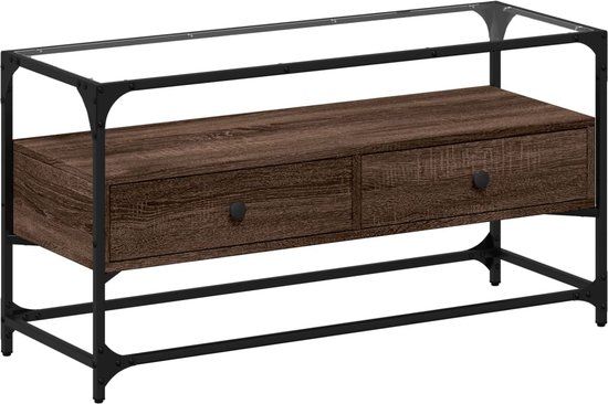 vidaXL Tv-meubel met glazen blad 98x35x51 cm hout bruin eikenkleurig