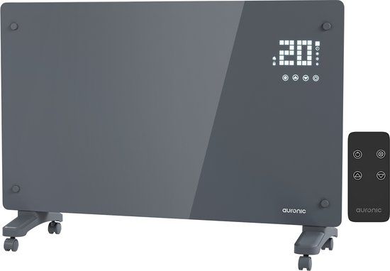 Auronic Elektrische Kachel – 2000W - Convectorkachel met Thermostaat, Timer en Afstandsbediening - Heater - Glazen Paneelverwarming - Badkamerverwarming - Grijs