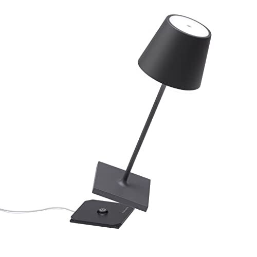 Zafferano Poldina Pro Mini - dimbare led-tafellamp van aluminium, beschermingsklasse IP54, gebruik binnen en buiten, contactlaadstation, H30 cm, EU-stekker (donkergrijs)