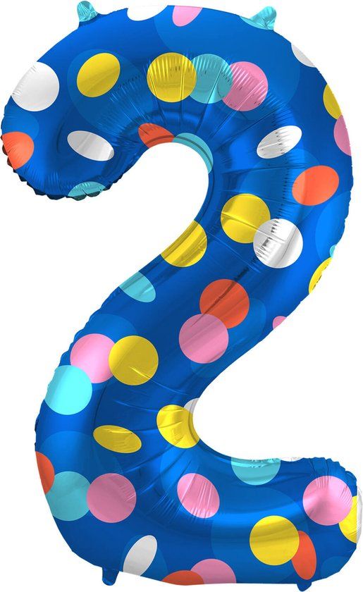 Folat Folieballon Cijfer 2 Colorful Dots - 86 cm