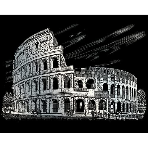 Pracht Creatives Hobby Royal & Langnickel - Krasplaatje Colosseum, zilver, krasplaatjes voor kinderen en volwassenen, met kraspen en sjabloon