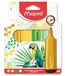 Maped - 4 markeerstiften Fluo'Peps – afgeschuinde punt – markeerstift met lange houdbaarheid – voor school en werk – markeerstift pastel, neon en glitterinkt – thema tropisch geel/groen