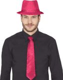 Fiestas Guirca Carnaval verkleed stropdas en hoed - neon roze - pailletten - volwassenen