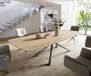 DELIFE Table à manger Edge Boot 300x120 cm Céramique Laminam® Sabbia Chêne base en croix Rectangle Acier inoxydable Graphite