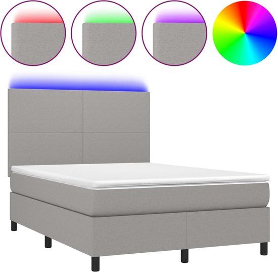 vidaXL Boxspring met matras en LED, stof, lichtgrijs, 140x190 cm