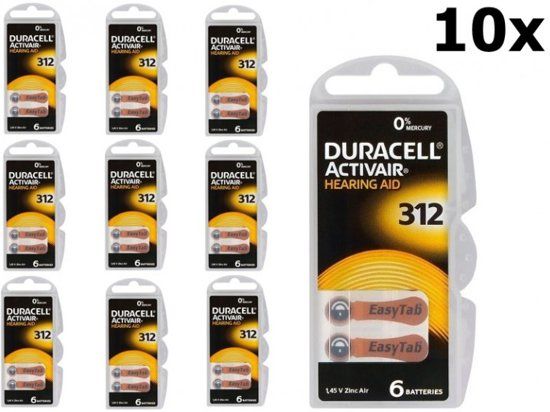 Duracell ActivAir 312 Hearing Aid Batteries - 60 Pack (10 Blisters of 6)